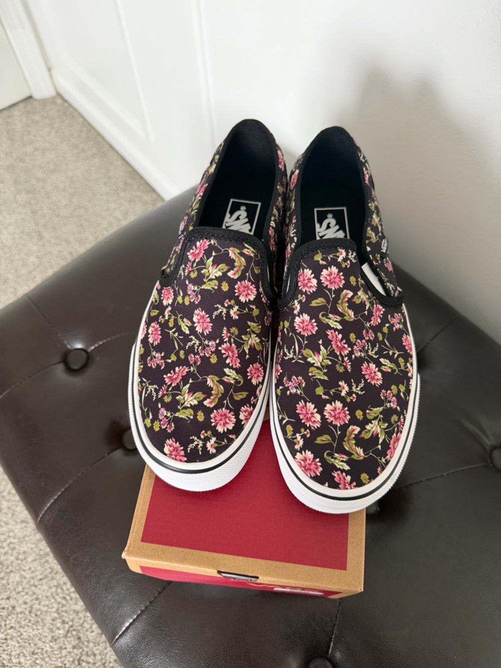 Vans Slip-On Floral Sneakers - Black with Pink Flowers - Picture 3 of 4